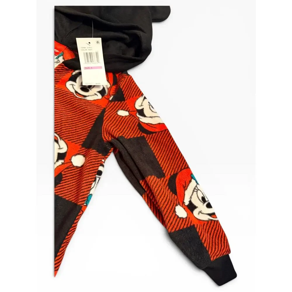 NWT Disney Mickey Christmas Fleece One Piece Pajamas Kids 4 Red Black